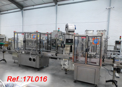 J. ESQUERDA LL-H-8 2000BS  8 PISTON AUTOMATIC LIQUID FILLING AND CLOSING LINE WITH FEEDING CONE, TOP GIRAFFE ELEVATOR WITH HOPPER AND VIBRATOR AND SALOMONIC DISPENSER FOR AUTOMATIC BOTTLE CLOSING