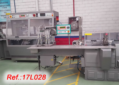 BLISTER AND PACKAGING LINE WITH MARCHESINI MB-420 BLISTER MACHINE FOR FORMING  FILLING  SEALING AND CUTTING OF PVC-ALU AND ALU  ALU BLISTERS WITH ARTIFICIAL VISION PRODUCT DETECTOR, TRANSFER AND MARCHESINI BA-100 PACKAGING MACHINE