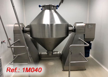 1.000 LITRE APPROX. STAINLESS STEEL SILASE BICONIC MIXER WITH SUPPORT FEET WITH HYDRAULIC LIFTING OF THE BICONIC MIXER FOR EMPTYING THE TANKS, ELECTRONIC CONTROL PANEL AND SAFETY GUARDS