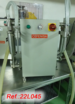 JEF SEMIAUTOMATIC LIQUID FILLING MACHINE WITH TWO 20ML TO 280ML APPROX. PISTON RANGE WITH SPEED REGULATOR
