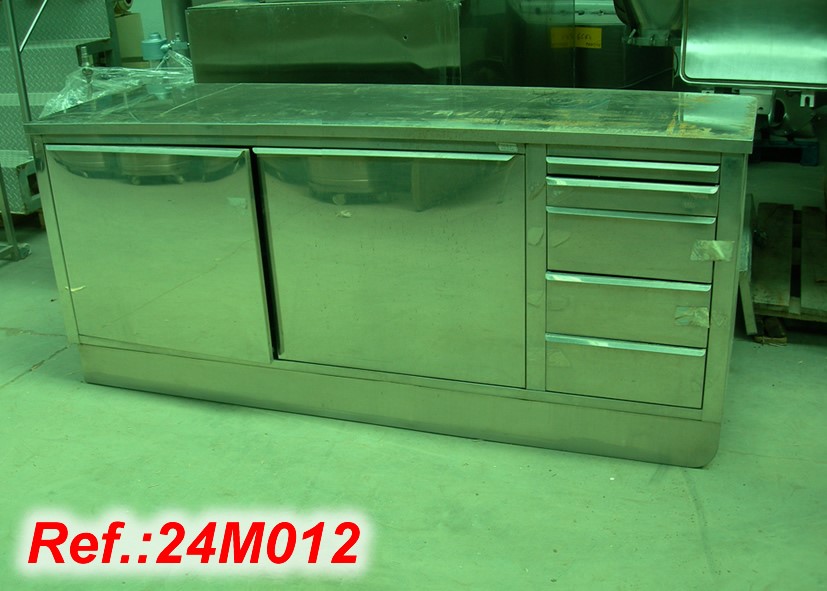 STAINLESS STEEL TWO DOOR CABINET WITH DRAWERS
