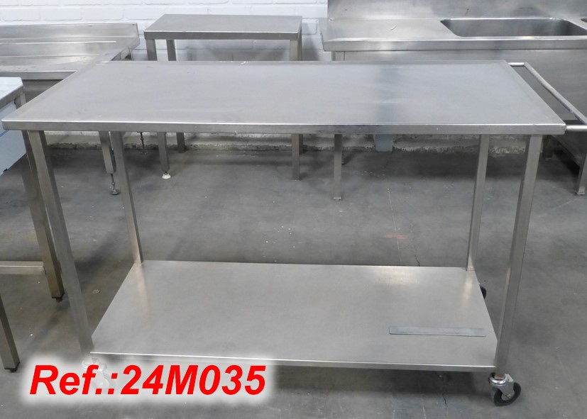 STAINLESS STEEL TABLE WITH SHELF AND WHEELS