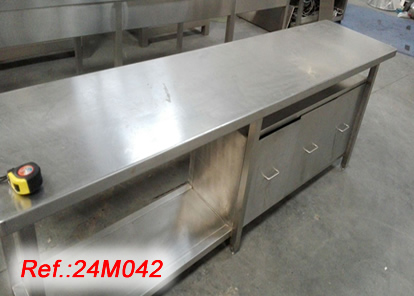 STAINLESS STEEL TABLE WITH ONE SHELF AND THREE DRAWERS
