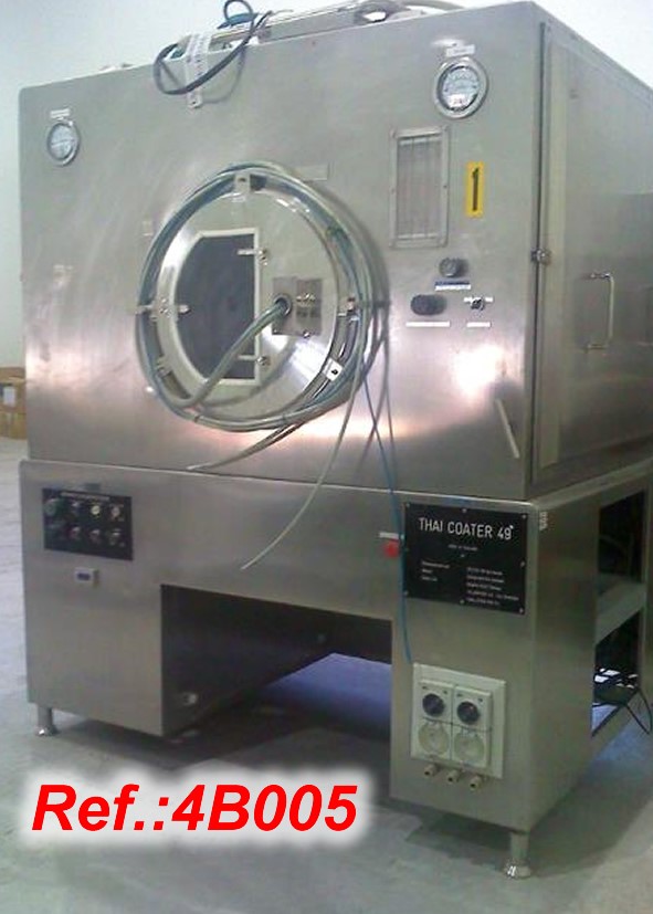 THAI COATER 49 AUTOMATIC FILM COATING EQUIPMENT WITH ITS SPRAY GUNS, DUST EXTRACTOR AND VAPOUR HEAT UNIT