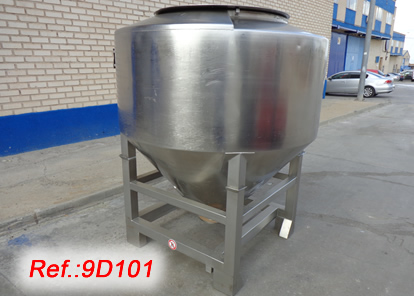 1.800 LITRE APPROX. BHLE BINS WITH OUTLET VALVE, LID AND SUPPORT STRUCTURE - SQUARE BASE 1.060MM X 1.060MM - DIAMETER: 1.400MM HEIGHT: 1.400MM - TOTAL HEIGHT: 1.800MM