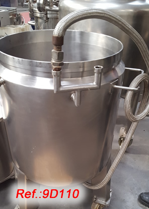 100 LITRE APPROX. STAINLESS STEEL TANK WITH HOT WATER JACKET, LID, SUPPORT LEGS AND WHEELS