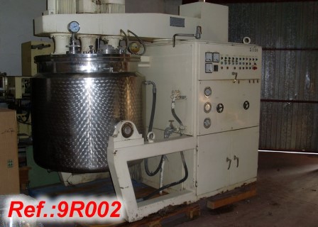 BACHILLER 600 LITRE APPROX. REACTOR WITH ELECTRICAL - HOT WATER WATER STEAM HEATED JACKET, SPEED REGULATOR, VACUUM SEAL, SLOW ANCHOR AGITATOR WITH SCRAPPERS, TURBO AGITATION AND HIDRAULIC ELEVATION
