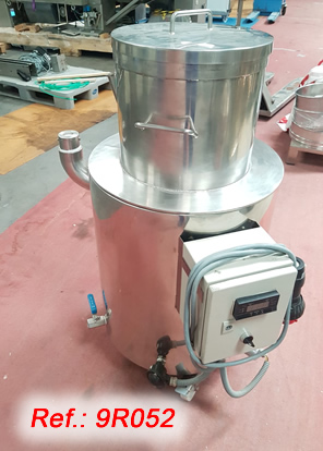 60 LITRE APPROX. STAINLESS STEEL MELTER TANK  WITH ELECTRIC JACKET, ELECTRIC CONTROL PANEL, LID, SUPPORT LEGS AND WHEELS