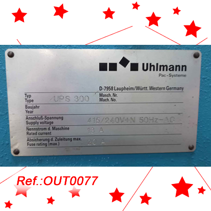 “UHLMANN” UPS-300 BLISTER MACHINE WITH UNIVERSAL LOADER, PRESENCE DETECTORS WITH PROBES