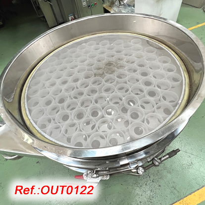 STAINLESS STEEL “FILTRA VIBRACIÓN, S.L.” VIBRATING SIEVE MACHINE WITH THREE INLETS ON THE LID, GRIP HANDLES, CASTER WHEELS AND ONE MESH AS IN STOCK