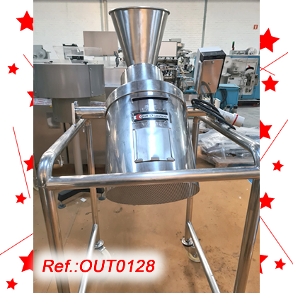 “GLATT LABORTECNIC” STAINLESS STEEL CENTRIFUGAL SIEVE MODEL “TR-120” WITH PRODUCT LOAD CHUTE, STAINLESS STEEL STRUCTURE, SUPPORT LEGS WITH CASTER WHEELS AND ONE MESH AS IN STOCK