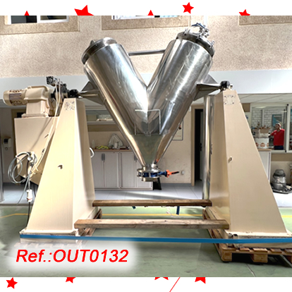“M.J. ANDRÉS” 600 LITRE APPROX. “V” MIXER WITH HERMETIC CLAMP CLOSURES AND VALVE FOR USING IF WANTED A VACUUM PRODUCT LOAD SYSTEM (VAC-U.MAX)